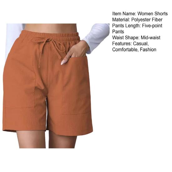 Женские летние шорты, повседневные, эластичные, средней талии, с карманами, широкие спортивные брюки на шнурке, одежда для фитнеса
