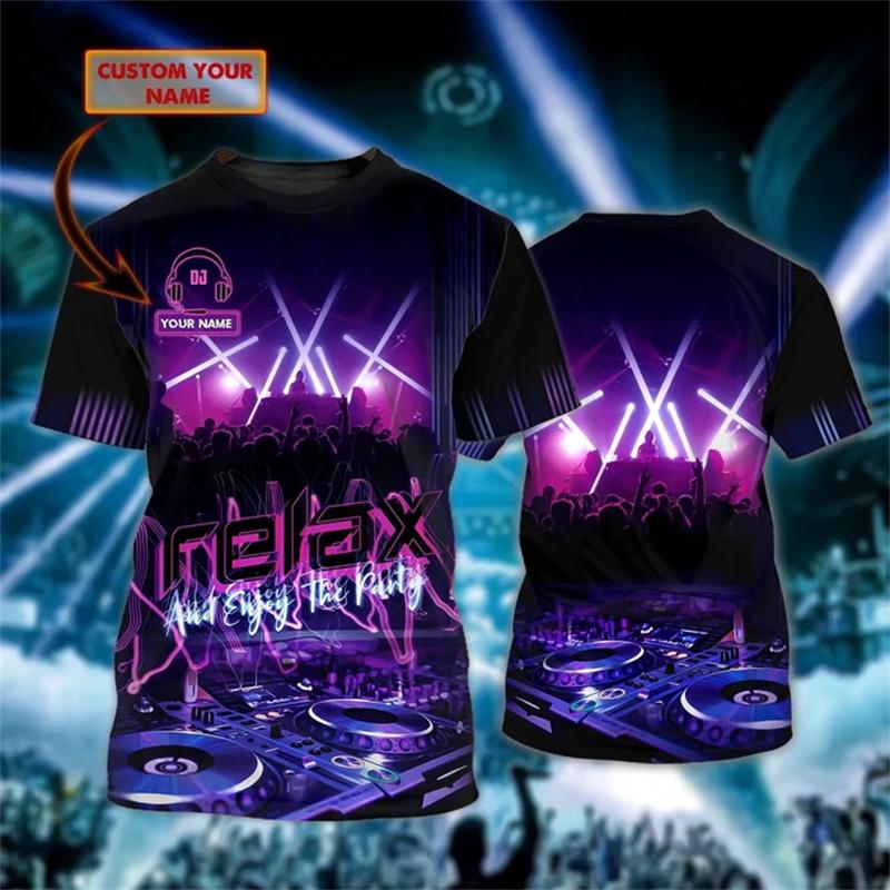 Мужская футболка с 3D-печатью музыкального графика DJ и индивидуальным именем, летняя мода, унисекс, повседневная, с коротким рукавом, подарок для любителей DJ, топы