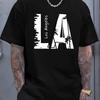 Men's Summer 100 Cotton Fashionable Casual Loose Plus Size Los Angeles Letter Print Sports Round Neck Short Sleeved T-shirt Moto