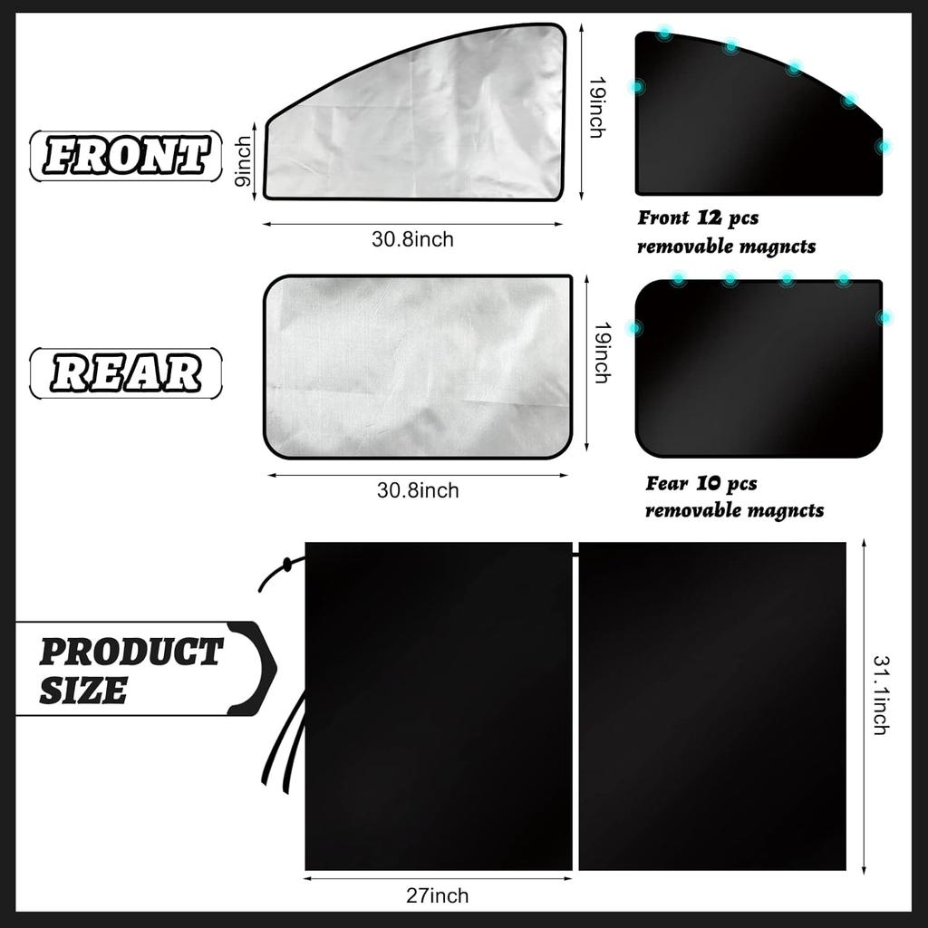 Tallew 5 Pcs Car Window Covers Sun Shades Black Divider Car Curtain Magnetic Privacy Side Sunshade Accessories For Men Adult Auto Camping Sleeping
