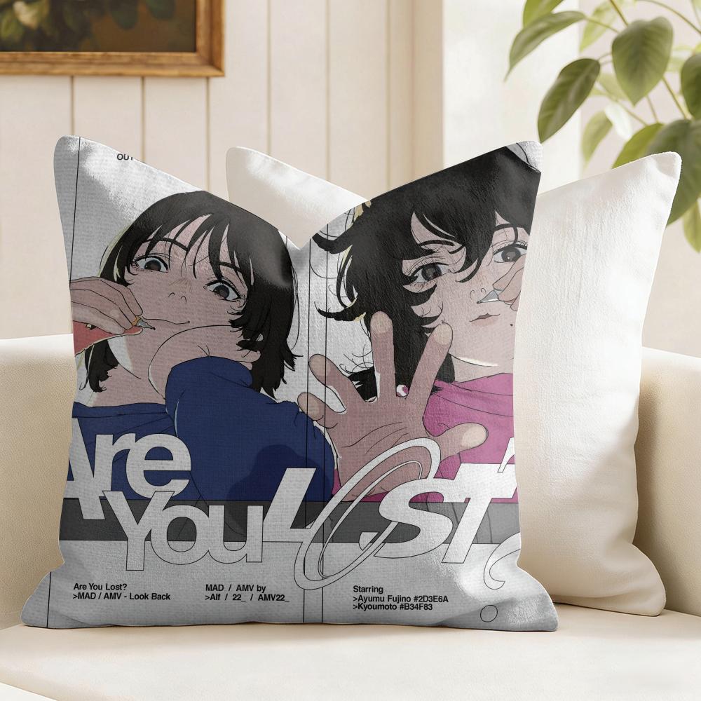 Look BBack Anime Cushion Cover Summer Linen Pillow Case Organic Fabric Cushion Cover DoubleSided Print Sofa Home Decor