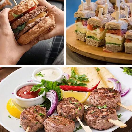 100 шт. деревянных шпажек 6 дюймов, прочные коктейльные шпажки для закусок, плоские палочки для еды на вечеринке, барбекю, фруктов, сыра, досок для колбасных изделий, аксессуары