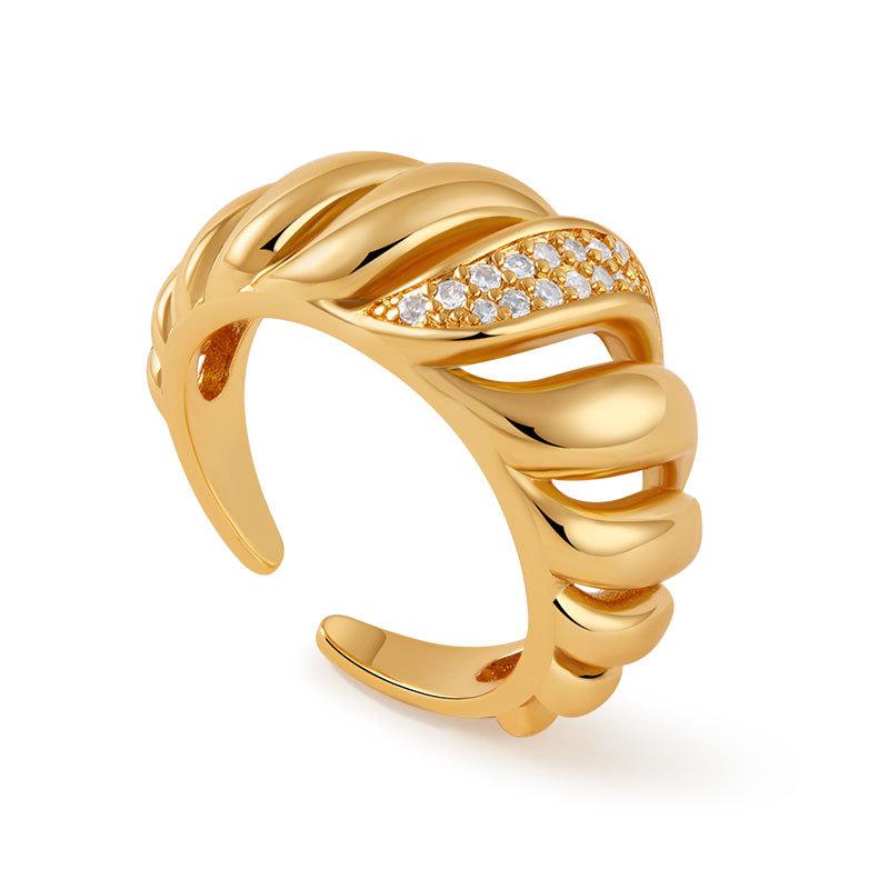 Fashion Luxury Minimalist Twist Croissant Open Ring Inlaid Zircon For Women