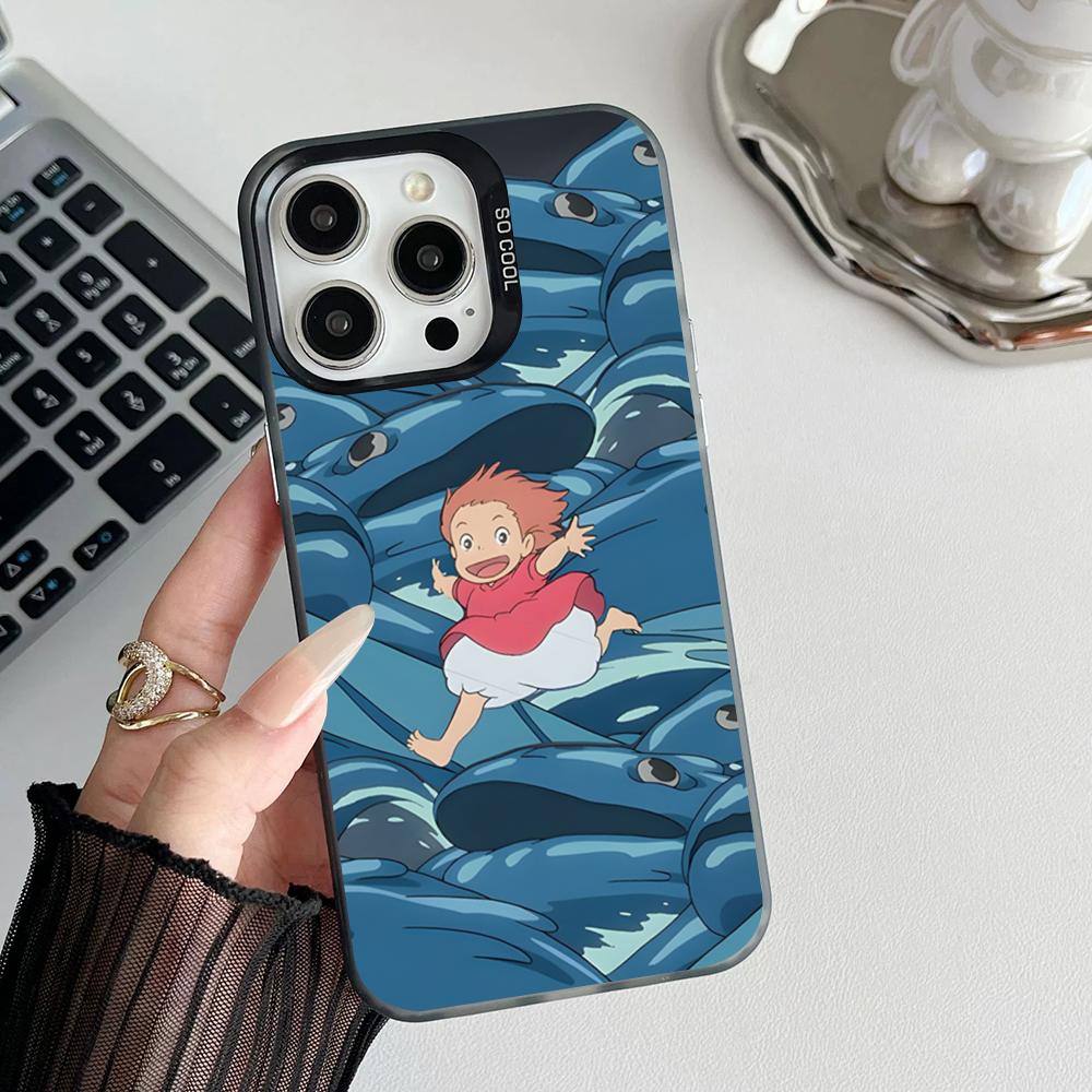 Аниме P-понё Чехол для телефона Матовый Цветной Серебристый Для Iphone 17 16 15 14 Pro 13 12 Air Plus 11 7 8 Max Роскошный Чехол