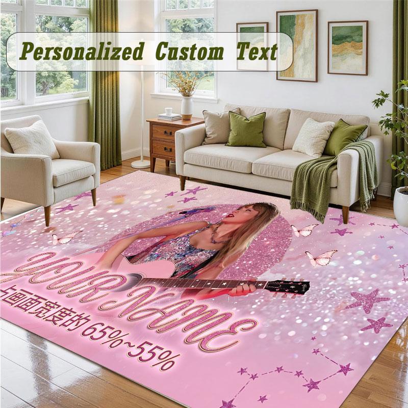 Crystal Velvet Square Rug Custom NameTaylor Swift Pattern Non Slip Home Floor Decor Rug