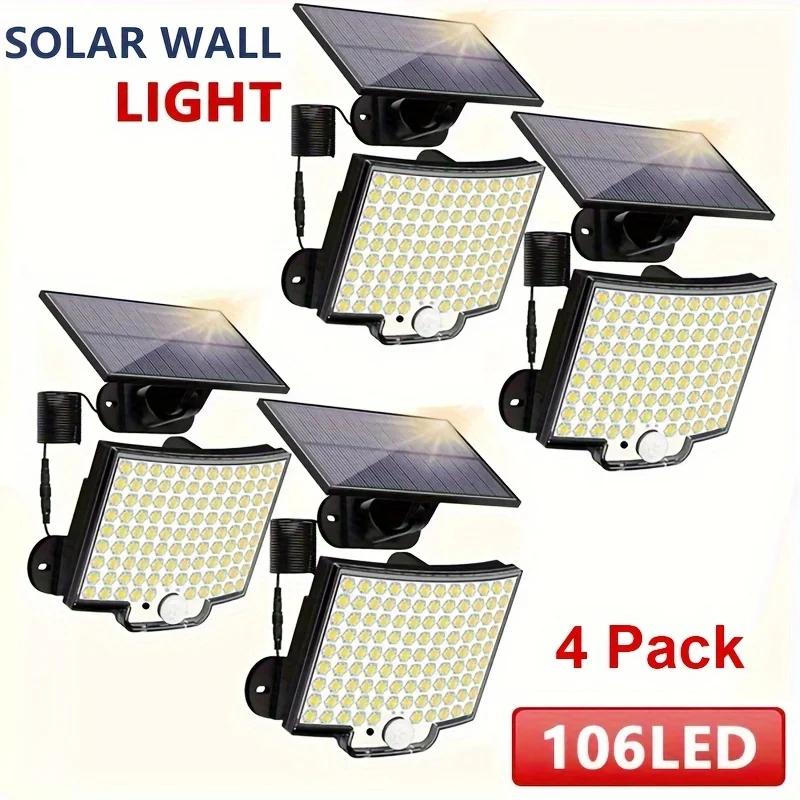 2/4PCS Outdoor Security Solar Wall Lamp 106LEDs Motion Sensor Flood Light with Remote 4 Modes for Outside Garden Garage Lighting