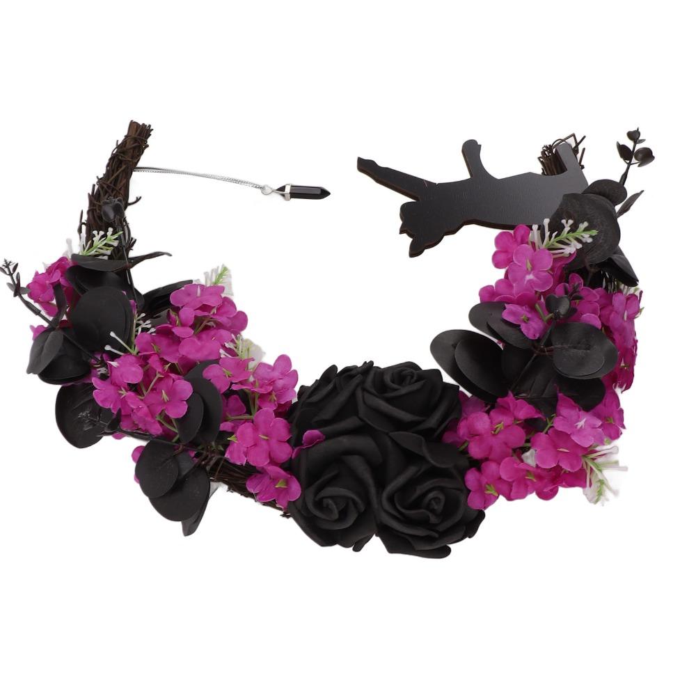 Black Color Halloween Wreath Hanging Style Moon Garland Decorative Black Cat Garland Front Door