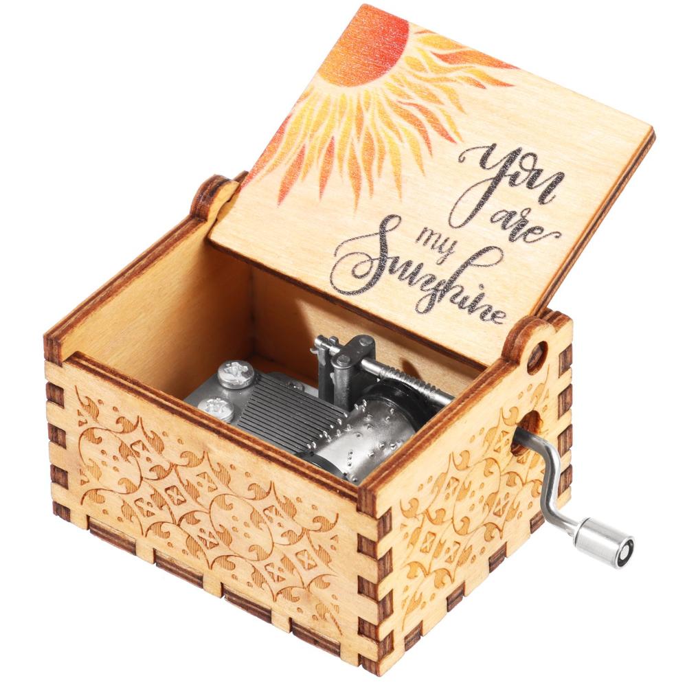 Wooden Birthday Black Laser Engraved Hand-Cranked You Are My Sunshine Music Box Musical Boxes