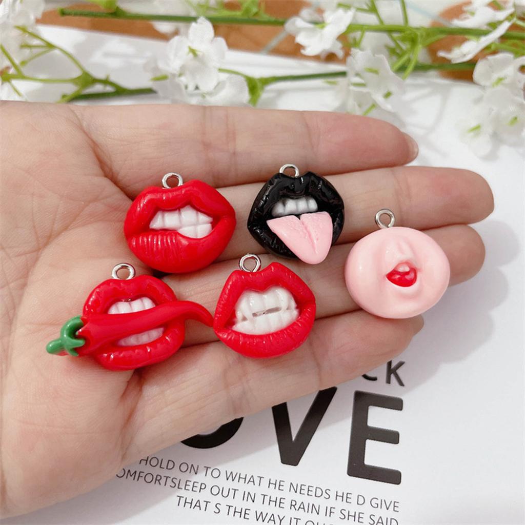 10pcs Sexy Red Vampire Mouth Lip Resin Charm for Jewelry Making Findings Cute Earring Keychain Pendants DIY Flatback