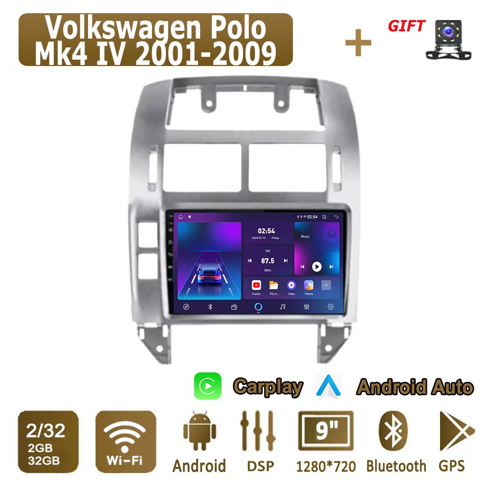 Android Carplay автомобильное радио для Volkswagen Polo Mk4 IV 2001-2009 мультимедийный проигрыватель головное устройство стерео GPS навигация BT WIFI 2+32 ГБ
