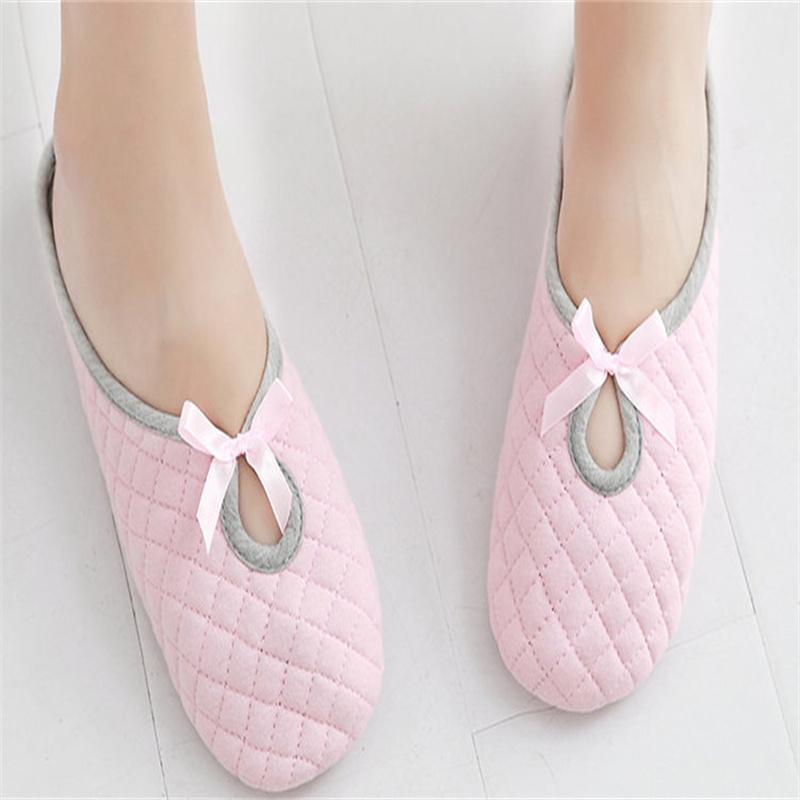 Хлопковая дышащая домашняя обувь с бантом, домашняя обувь на мягкой подошве, обувь для беременных