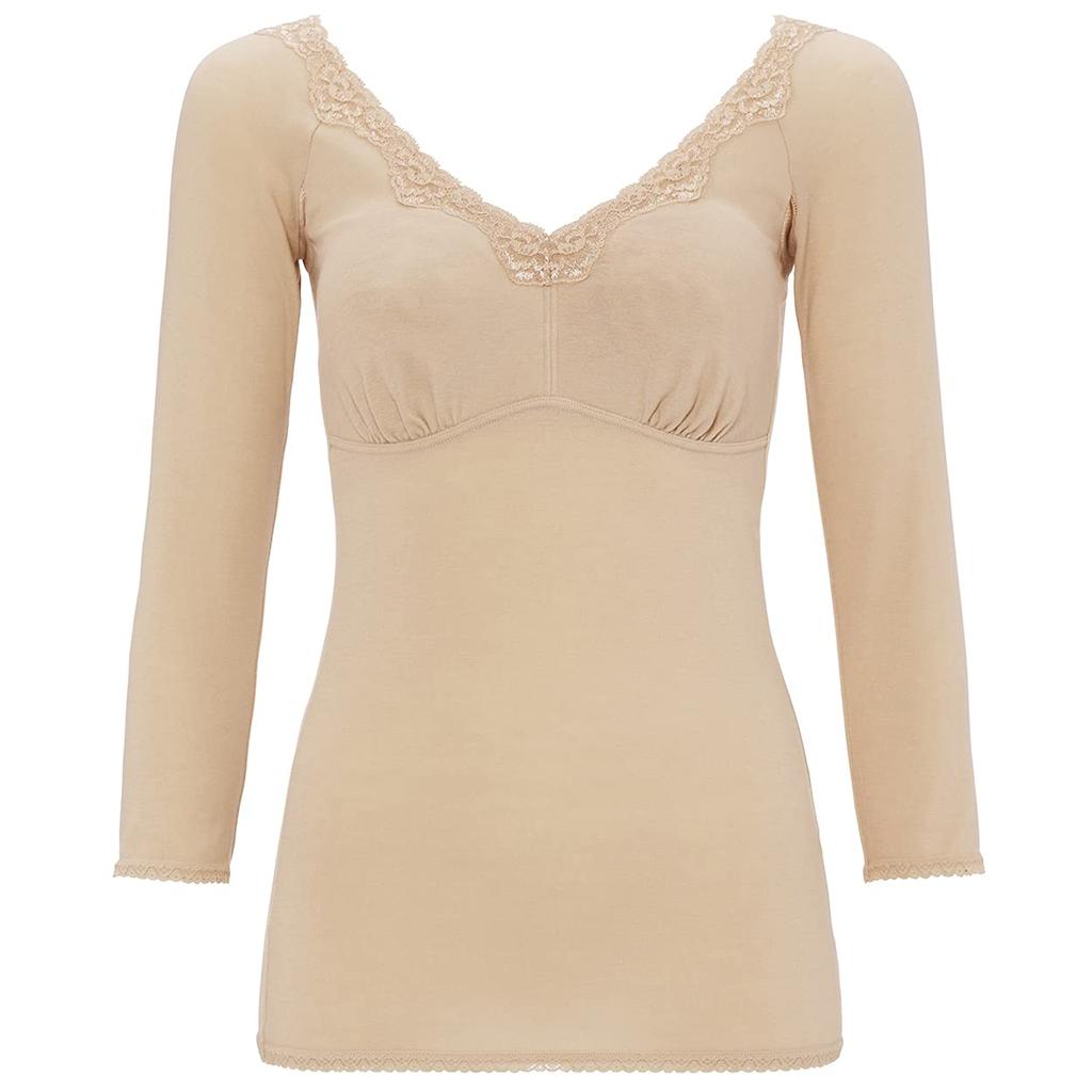 Triumph Cupped Soft Innerwear 5140 Sleeve Top 00NZ Size M 3/4 (Beige)