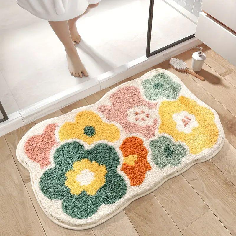 40*60cm Cute Flower Bathroom Rug, Machine Washable Bathroom Floor Mat, Extra Soft Absorbent Non-Slip Bath Rug