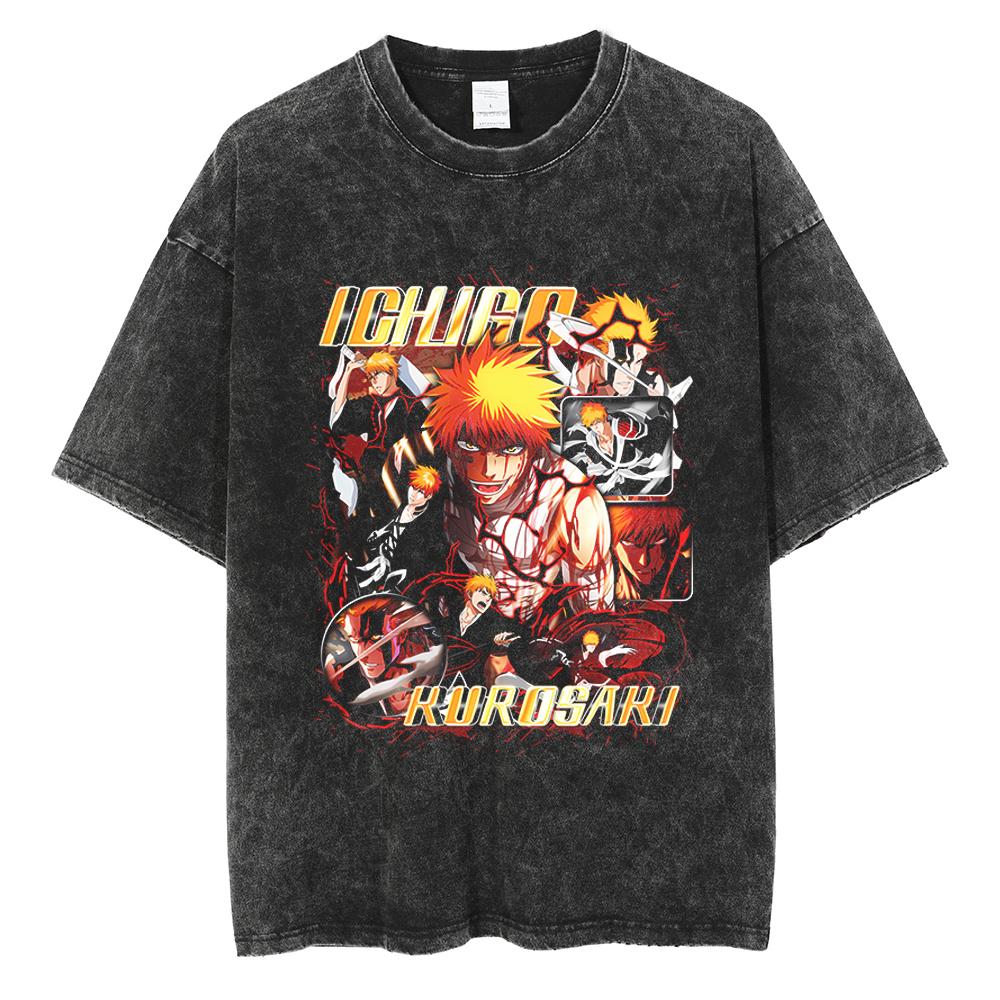 BLEACH Manga Tshirt Kuchiki Byakuya Printed T Shirt Washed Cotton Tshirt Men Women Clothing Summer Short Sleeves Loose Tees Top