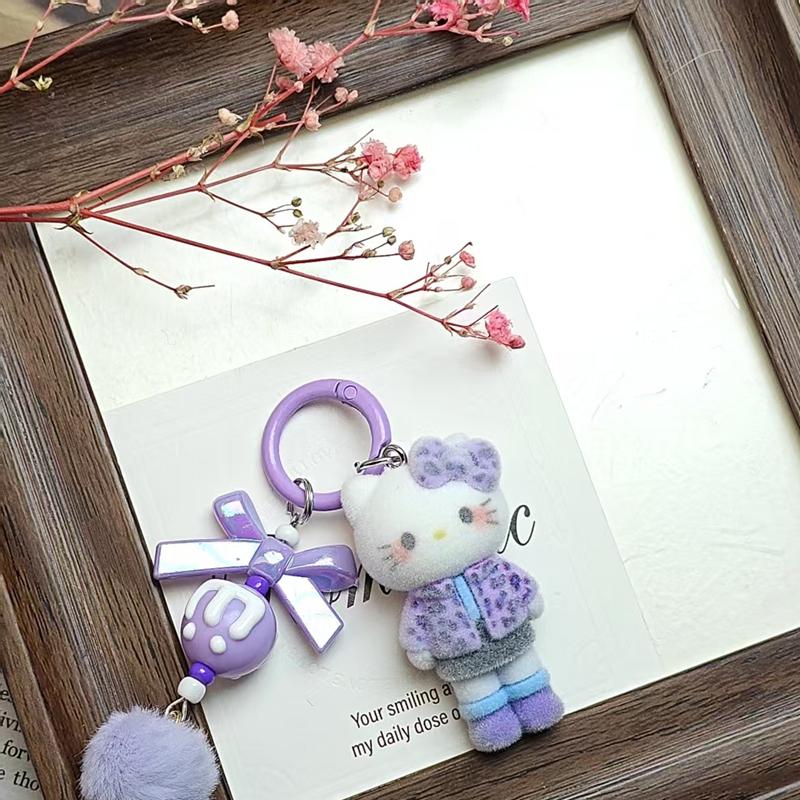 Флоковые брелоки для сумок Брелоки Hello Kitty Подарки Брелок на телефон Аксессуары Праздничные подарки
