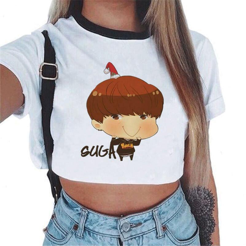 Женский топ с коротким рукавом K-pop BTS Bangtan Boys с милым рисунком, идеально подходит для лета