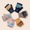 Toddler Kids Winter Knitted Fingerless Cartoon Gloves Thick Warm Outdoor Writing Convertible Flip Top Half Finger Mittens