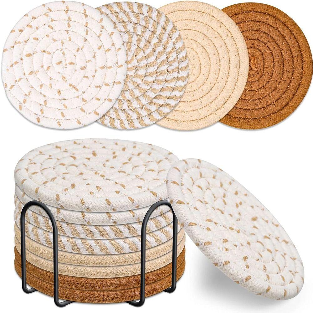 8/10 Pcs Cotton Rope Woven Trivet Placemats Braided Hot Pads Natural Dinner Plate Mat Set Desk