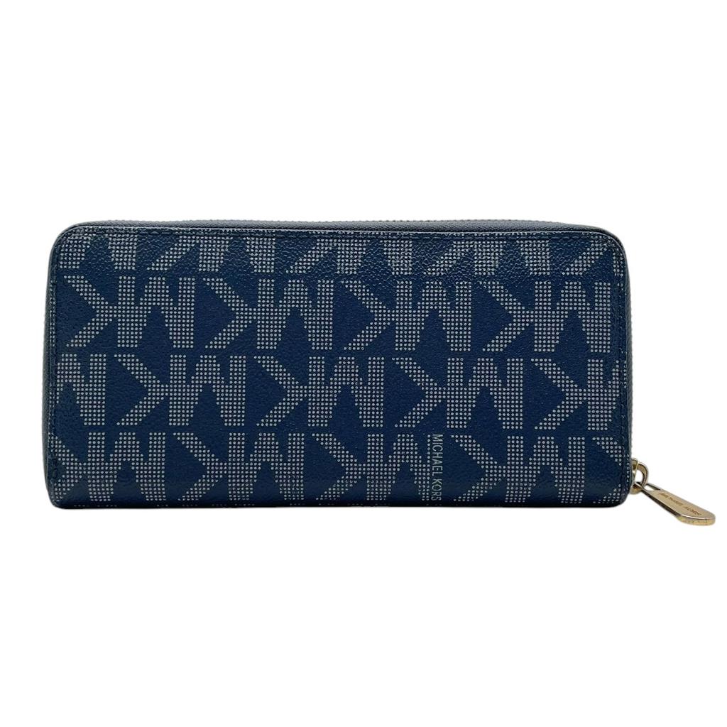 Used Michael Kors Purse / Zip Around Monogram / Signature Continental Monogram Round Zip WalletPurse Navy PVC/leather unisex