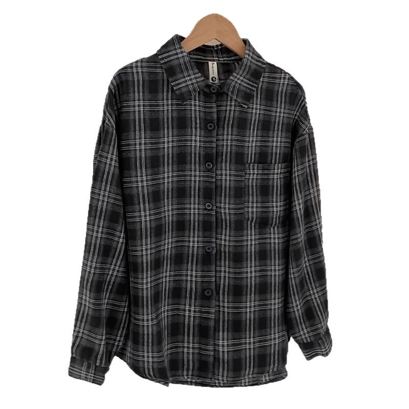 Plaid shirt new Korean retro style versatile fashion lapel long-sleeved shirt women's loose casual top jacket