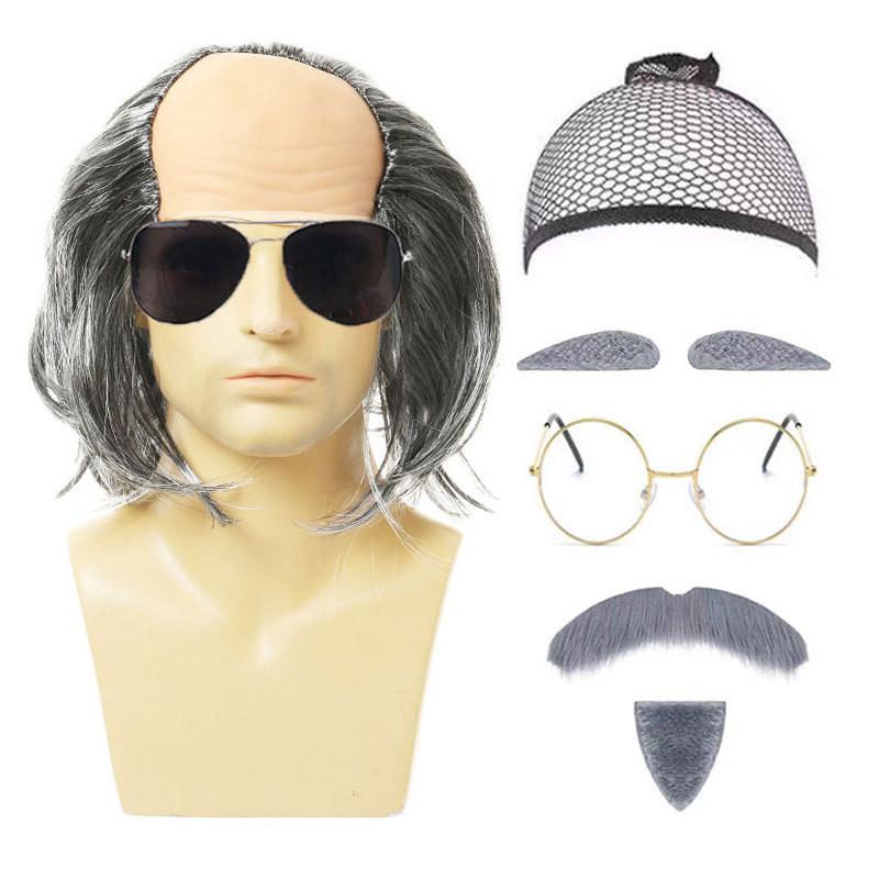 Premium Short Length Grandfather Wig Realistic Bald Head Costume Accessory For All Skin Tones