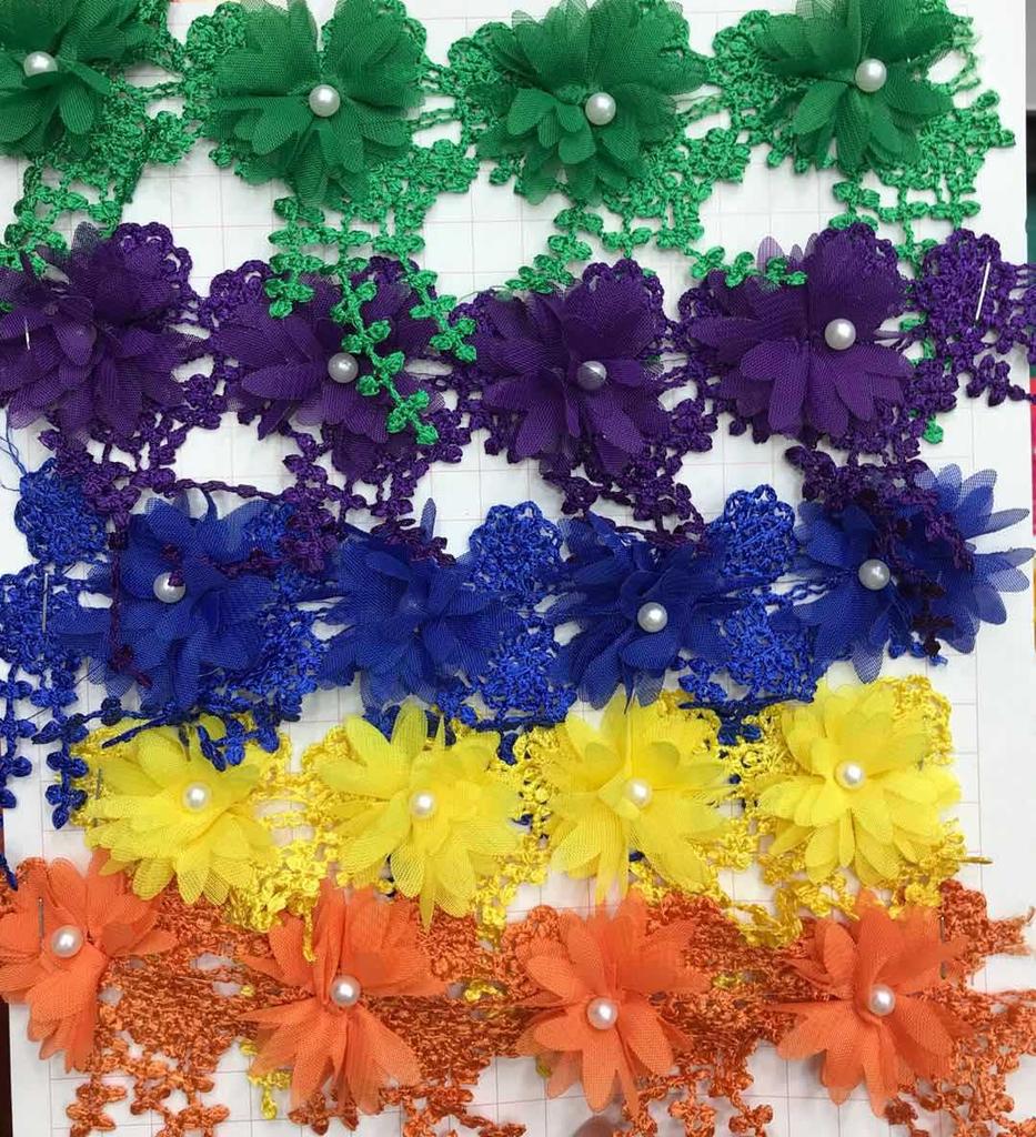 Полиэстер Легкий Водорастворимый Штрих-код Шифон Жженый Цветок Бусины Цветок, Кружево с Бахромой из Кукурузных Рылец, Детская Одежда Женские Украшения DIY