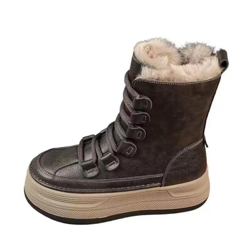 Женские зимние ботильоны на платформе, короткие, плюшевые, дизайнерские, на шнуровке, из хлопка, на среднем каблуке, тренд 2025 года, зимние, теплые, для ходьбы, Botas Mujer