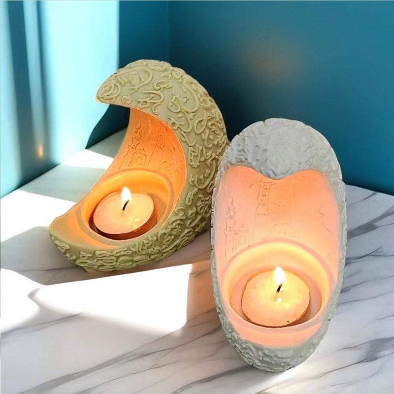 Moon Shape Candle Holder Mold  Crystal Epoxy Resin Molds Candlesticks Ornament Silicone Mold Concrete Plasters Molds