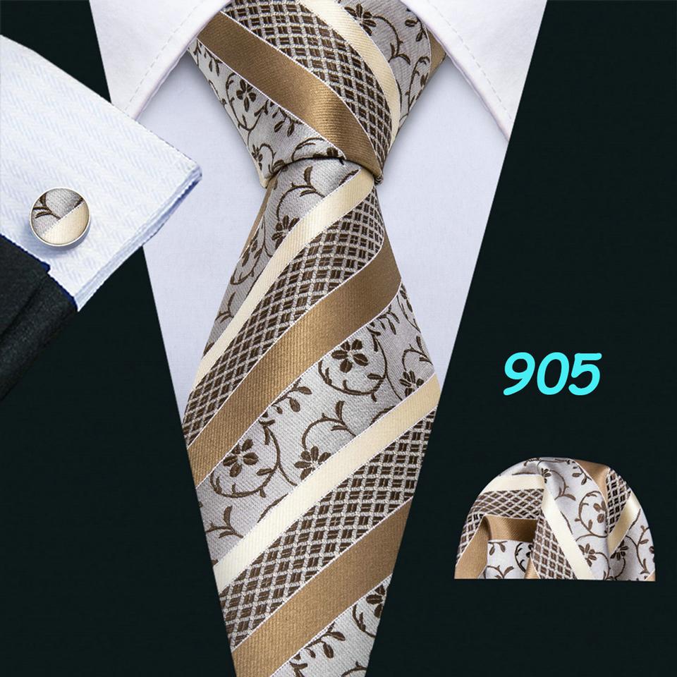 Barry.Wang Men's Silk Ties Pocket Square Cufflinks Floral Jacquard Necktie Set for Formal Designer