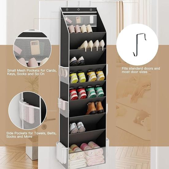 Органайзер для обуви Yousheng 8 ярусов, подвесной органайзер для обуви на дверь, подвесное хранение обуви в шкафу с большими глубокими карманами, вмещает 16-24 пары кроссовок, сандалий