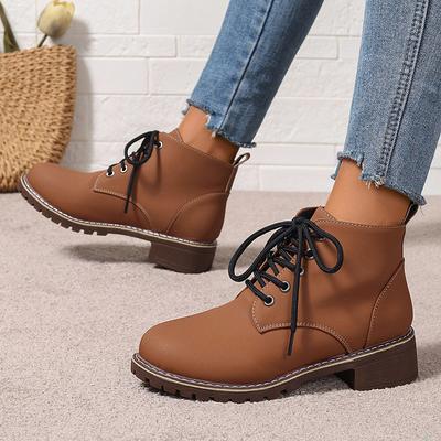 Мода 2025 Ботильоны на толстом каблуке для женщин Винтажные больших размеров 36-43 Шнуровка Женская обувь Осень Зима Нескользящие Короткие ботильоны Мухер