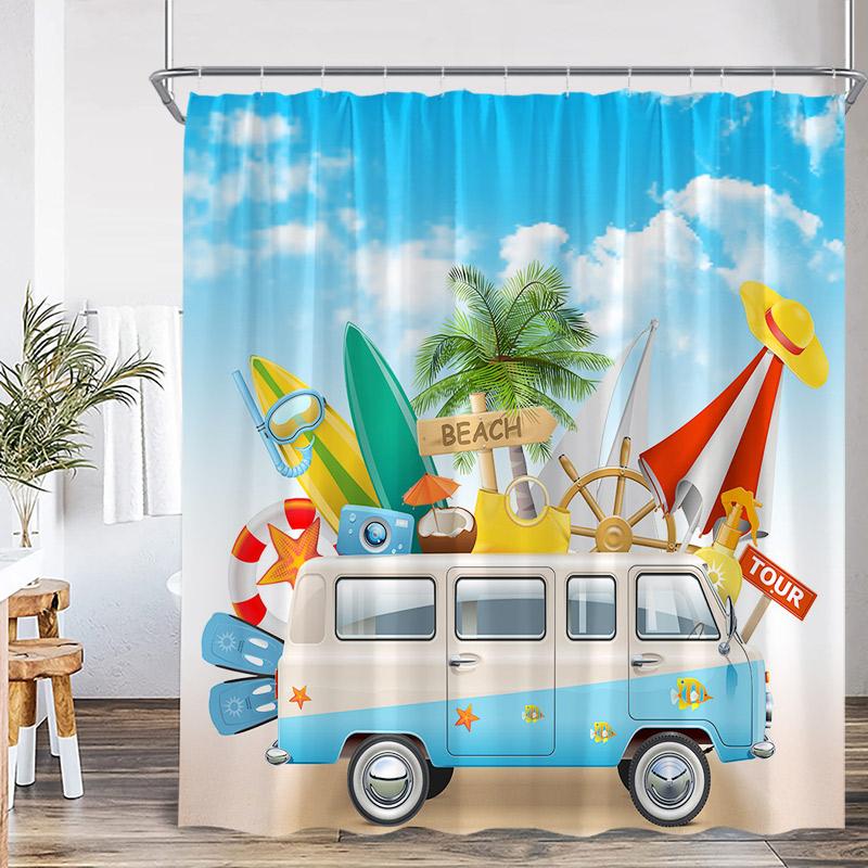 Винтажные Шторки для Душа в Кемпинге Абстрактный Горный Кемпер Лесной Пейзаж Полиэстер Декор для Домашней Ванной Комнаты с Крючками