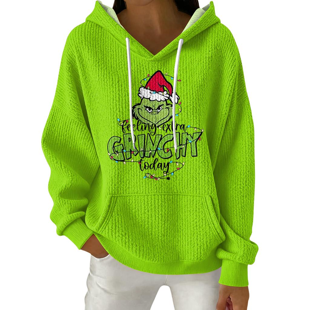 Women's Fashion Casual Christmas Print Pullover Long-Sleeve Hooded Sweatshirt