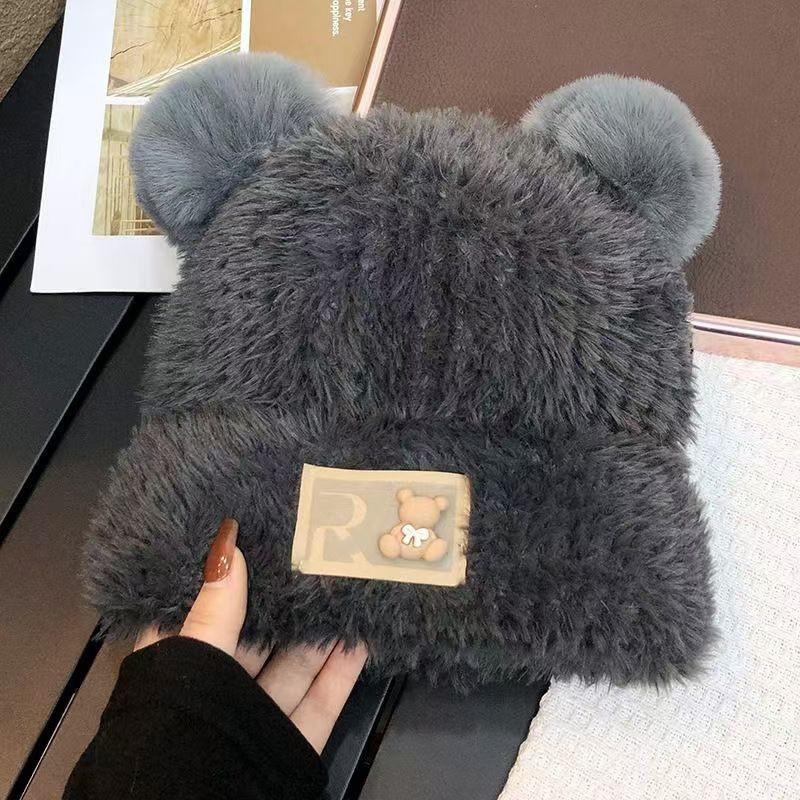 Hat Female Autumn and Winter Warm Knitted Wool Snow Hat Cycling Mother Fashion Ear Protection Headgear Scarf Integrated Hat