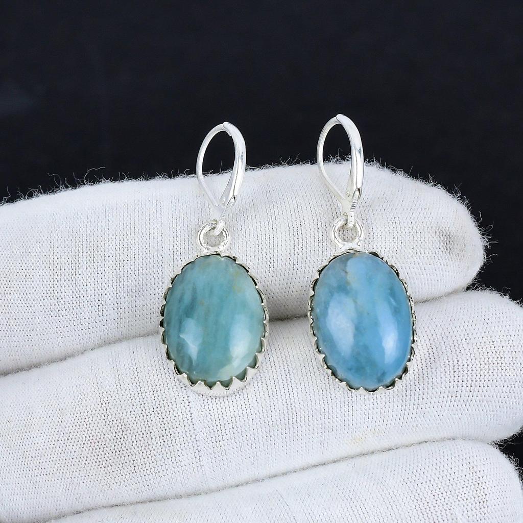 Natural Aquamarine Gemstone 925 Sterling Silver Earring, Boho Silver Jewelry Dangle Earrings, Gifts For Annivaersary Gifts For Her