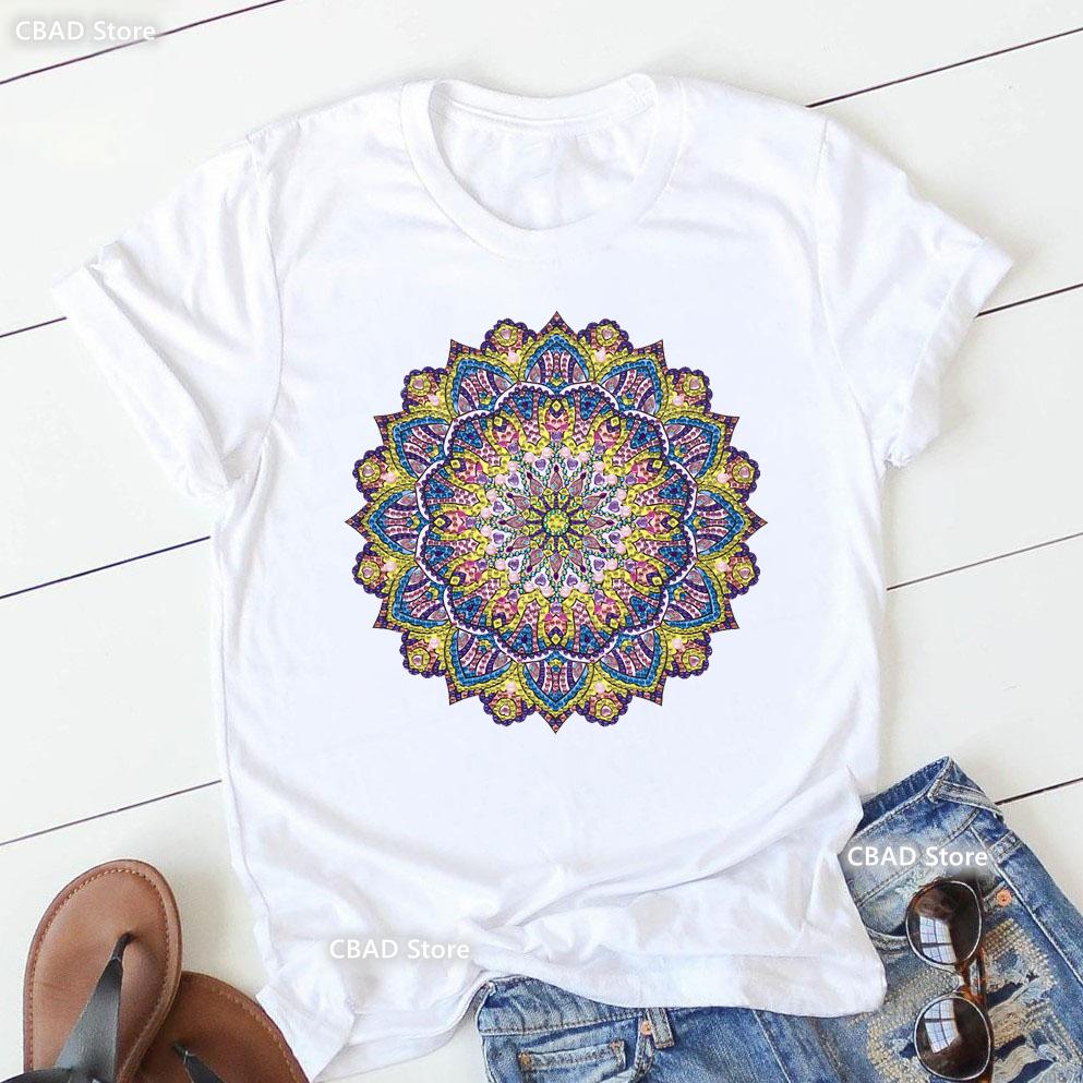 2024 Hot Sale Colorful Mandala Print Tshirt Girls Yoga Succulent Love T Shirt Women Zen Hobo Boho Paix Tshirt Female Streetwear