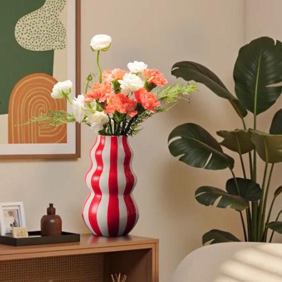 Изысканно изготовленная ваза, полосатый принт, круглая декоративная керамическая ваза, идеальный размер, художественная декоративная ваза, домашний декор