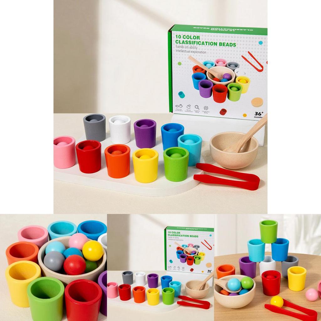 Wooden Montessori Color Sorting Cups Educational Toy For Childrens Cognitive Development