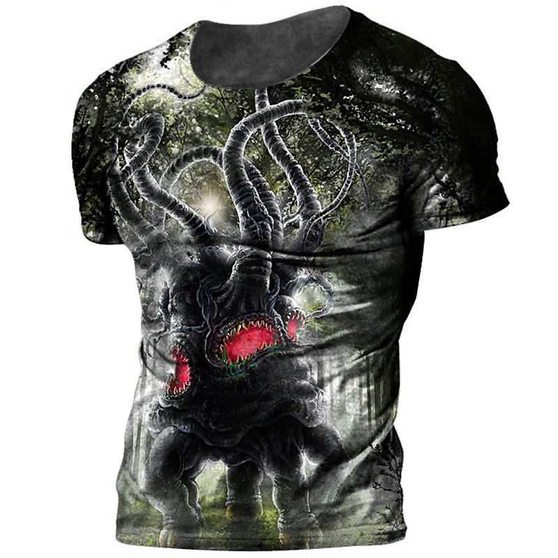 Шикарная мужская футболка Cthulhu Myth с 3D принтом Terror Monster, большой топ с круглым вырезом, летняя модная повседневная Повседневная дышащая ткань