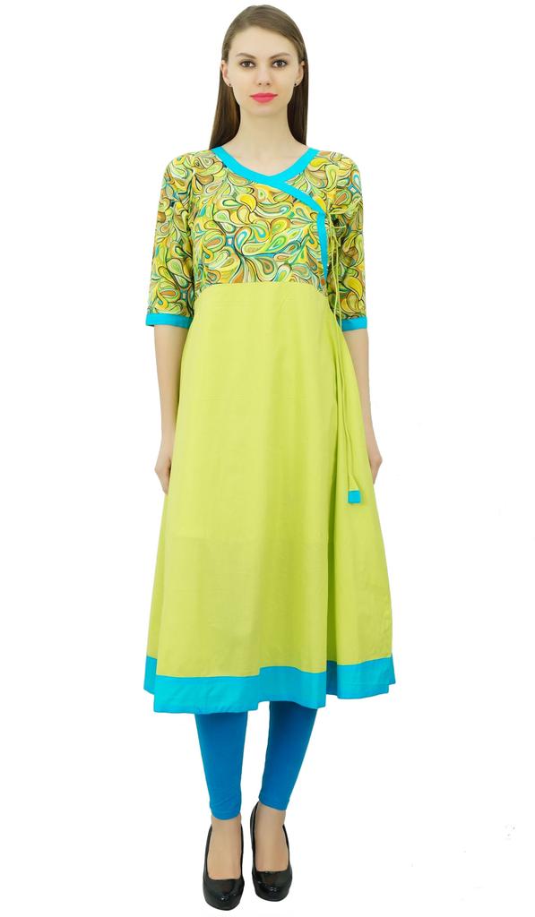 Phagun Эксклюзивное печатное хлопковое курти в стиле ангракха, женское этническое индийское платье, дизайнерская праздничная одежда