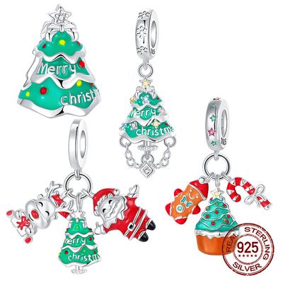 Медный Рождественский Домик Снеговик Елка Санта Клаус Подвеска Шарм Подходит для Оригинальных Шарм-Браслетов Женский DIY Ювелирный Подарок