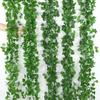 12 PCS 2.1M Artificial Plant Green Ivy Leaf Garland Silk Wall Hanging Vine Home Garden Decoration Wedding Party DIY Fake Wreath Leaves