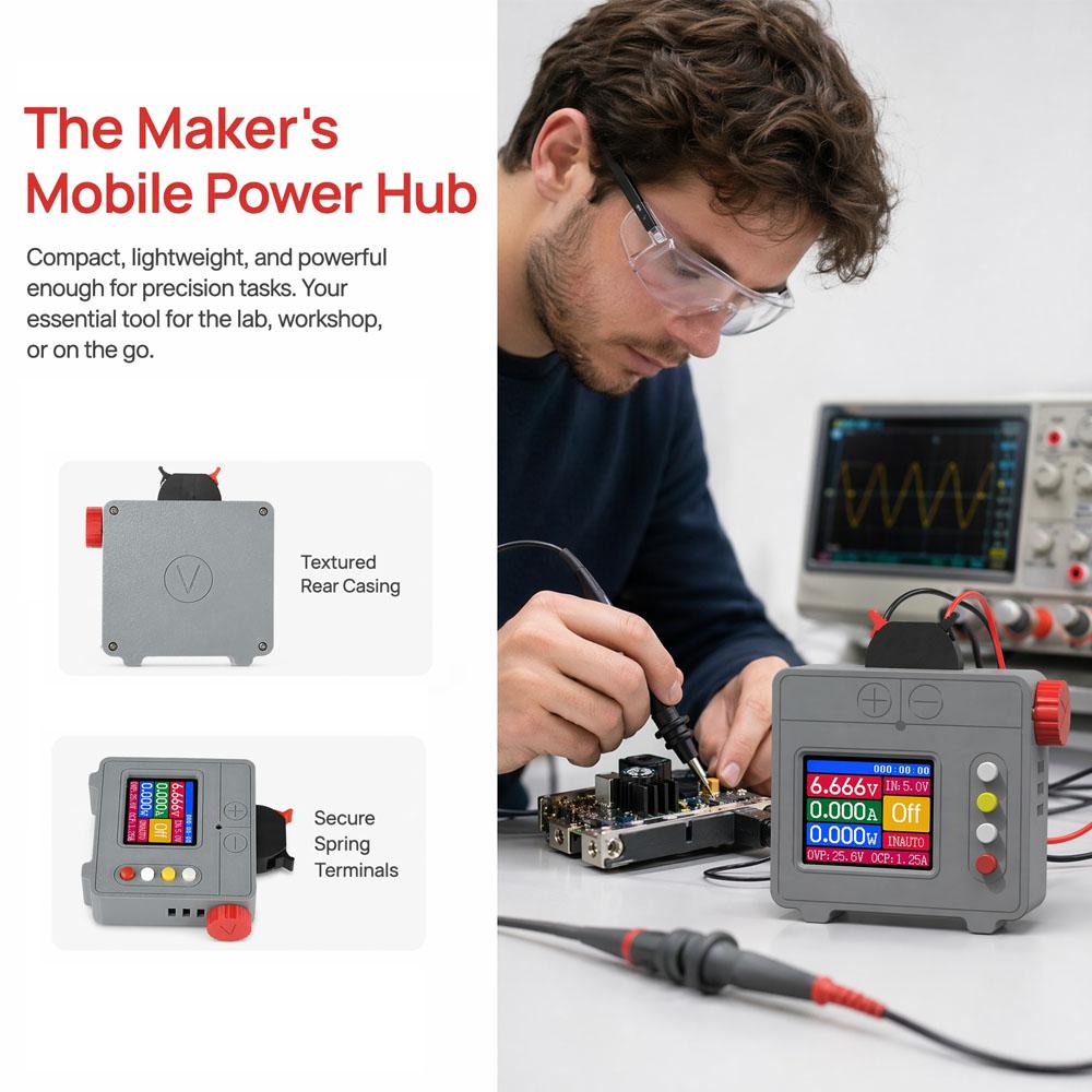Mini 5W Portable Power Supply with Color Display Adjustable DC-DC Buck-Boost Desktop Power for Electronics DIY