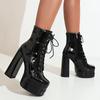 Spring Boot Ladies Sexy Punk High Heels Platform Ankle Boots For Women Leather Lace Up Red White Fetish Shoes Female Large Size