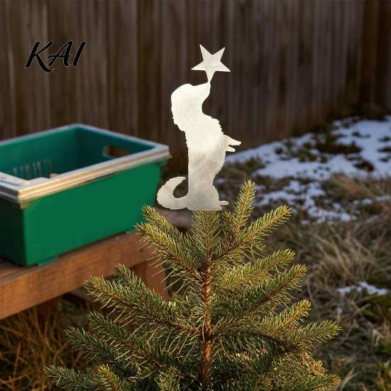 Christmas Tree Finishing Touch Metal Dog Topper, 11.81 Inch Cute Dachshund Topper Minimalist Ornament with Star, Holiday Decoration, Gifts for Lovers