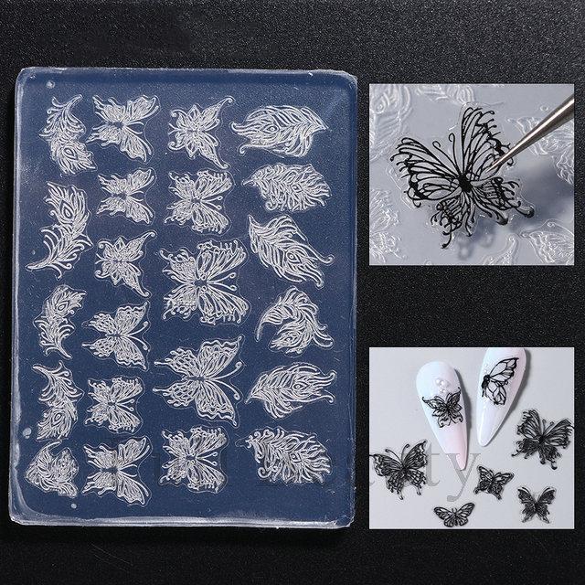 3D силиконовая форма для резьбы по ногтям, снежинка, бабочка, многодизайнная пластина для штамповки, гелевые трафареты, аксессуары для маникюра своими руками, инструменты для ногтей