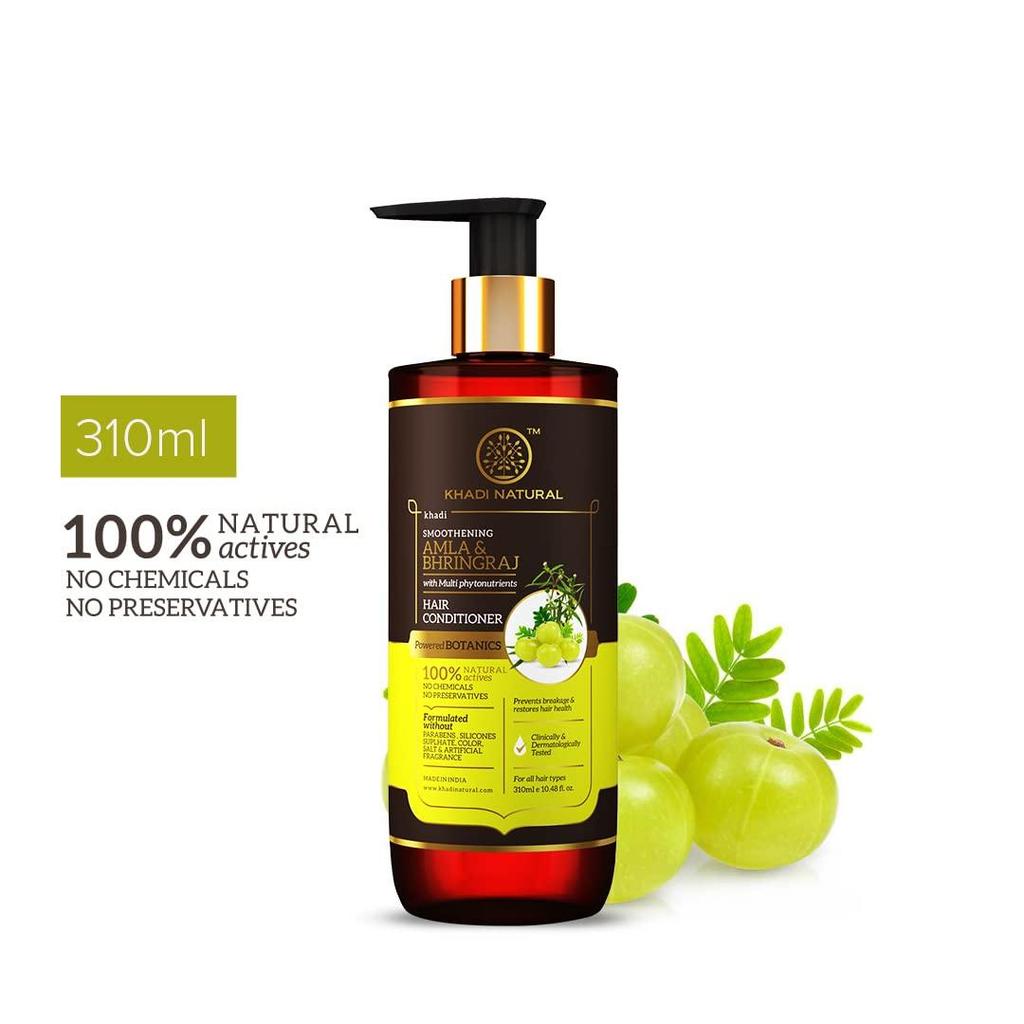 KHADI NATURAL Кондиционер для волос Амла и Брингарадж | Питает волосы | Кондиционер для гладких волос | Парабены, Силикон | Сила растений | 310 мл