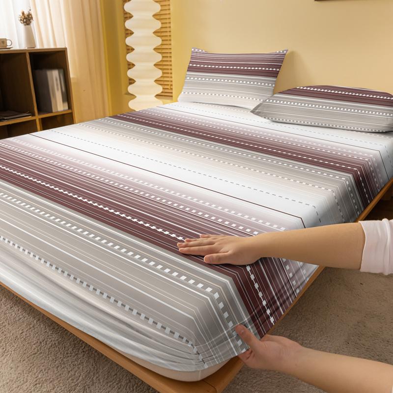 1 Simple Modern Geometry Printed Matte Fitted Sheet, Bedroom Printed Bed Cover, Bedding (Excluding Pillowcases)