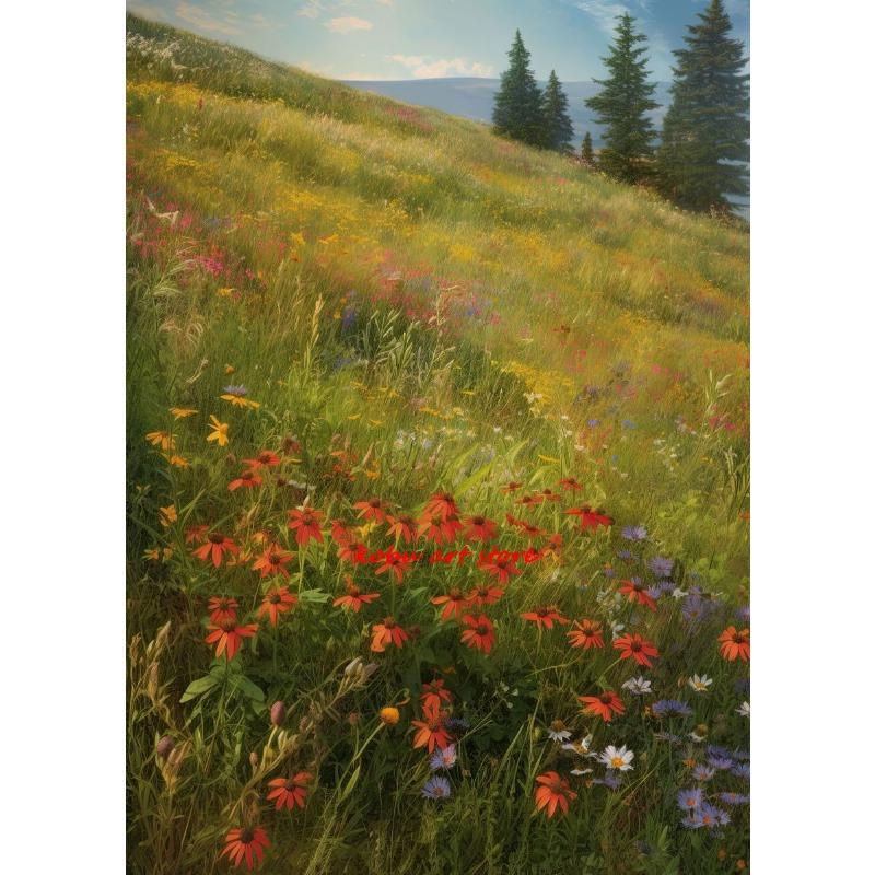 Поле цветов Цветочный Природный Пейзаж Холст Живопись Постеры и Принты Настенное Искусство Картина для Гостиной Домашний Декор Cuadros