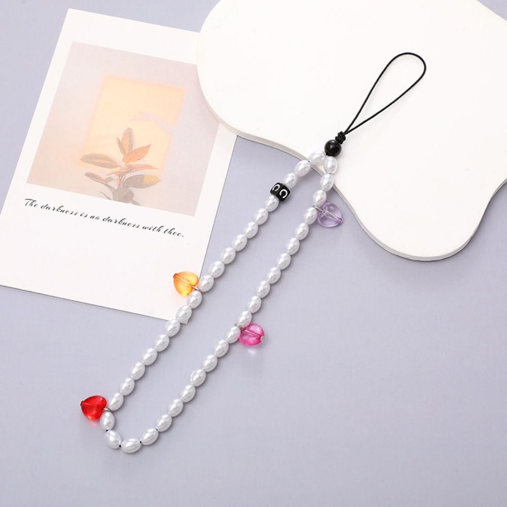 Wrist Strap Beaded Phone Lanyard Beaded Cellphone Charm Pearl Phone Chain Christmas Present